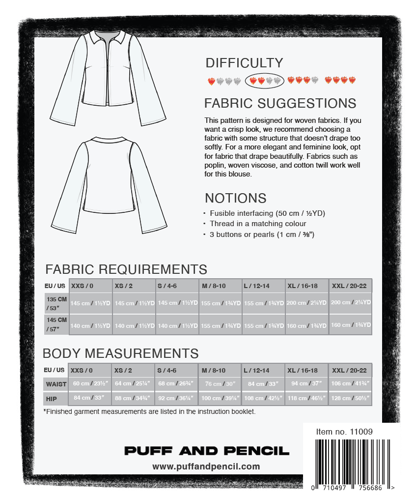 Collared Blouse + Cone Sleeves - Paper Sewing Pattern - Puff And Pencil - Simplifi Fabric