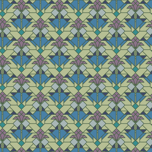 Coonley Tulip - Water - Frank Lloyd Wright - Cloud 9 Fabrics - Poplin