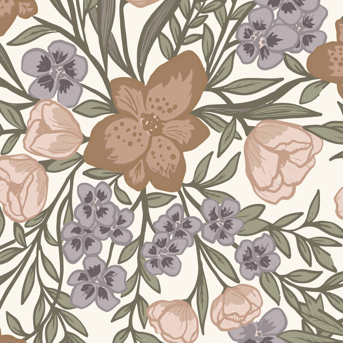 Hothouse Bouquet - Ivory - Lisee Ree Designs - Midwinter Memories - Cloud 9 Fabrics - Organic Cotton Poplin