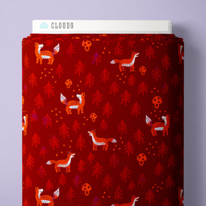 Little Fox - Red - Jojulein Design - Foxwood - Cloud 9 Fabrics - Organic Cotton Poplin