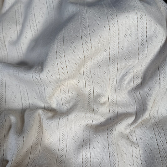 Whispering Lines/Diamonds Pointelle Knit Fabric - Organic Cotton - Cotton Cream