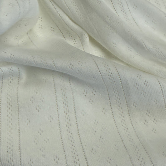 Whispering Lines/Diamonds Pointelle Knit Fabric - Organic Cotton - Whisper White