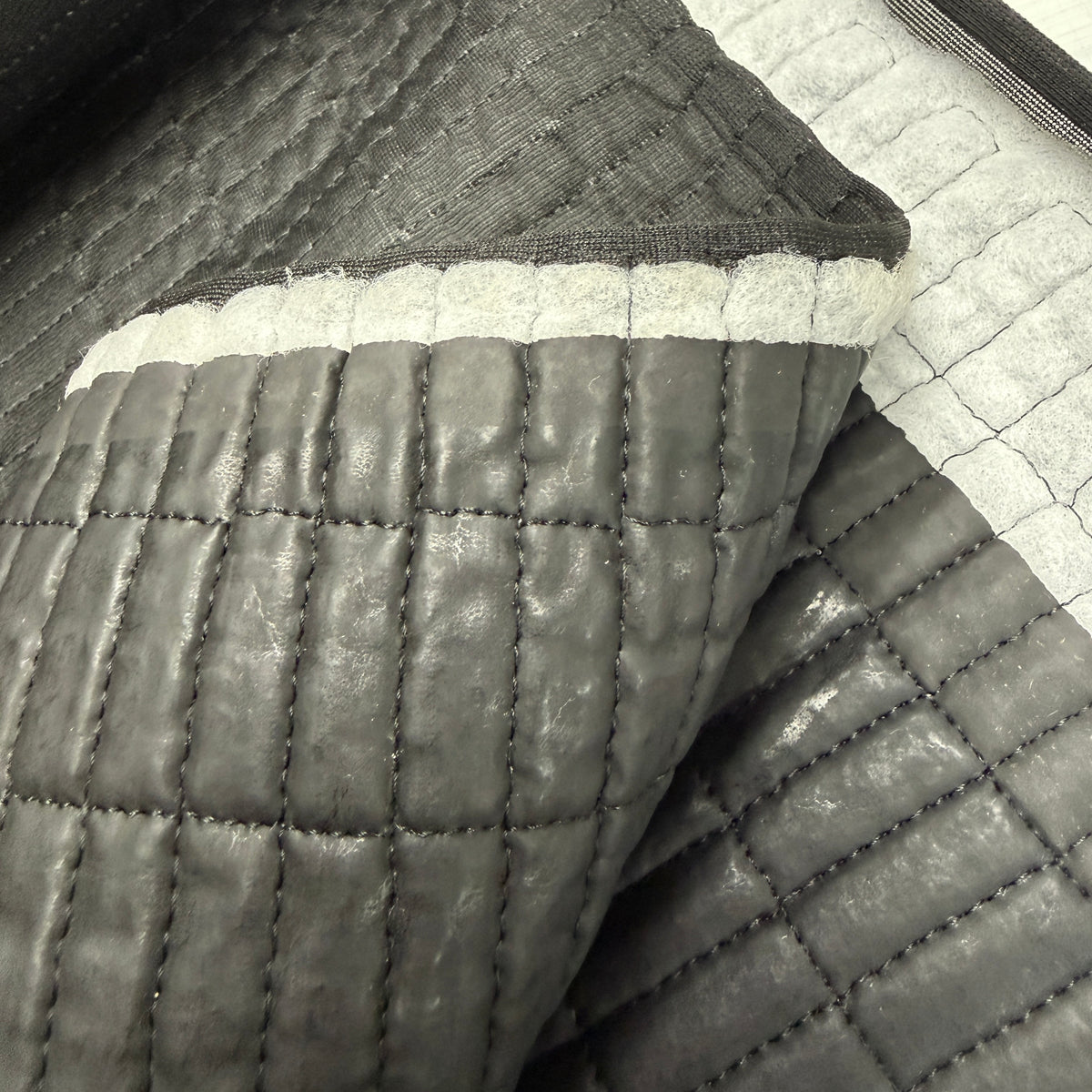 Insulated Quilted Fabric - Black (double sided) Grid Pattern (Deadstock)