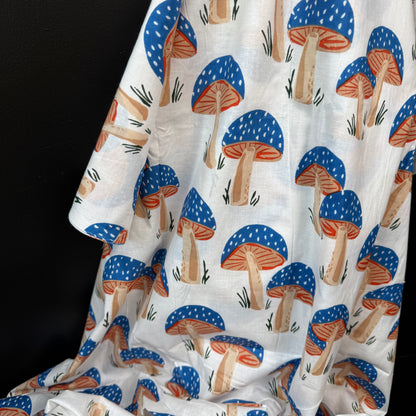 Mushroom Grove Blue  - Bagru Indian Cotton Screen Print