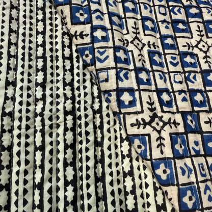 Mosaic Grid + Ebony Echo - Quilted Bagru Indian Cotton Block Print (Reversible)