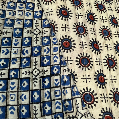 Tribal Orbit + Indigo Mosaic - Quilted Bagru Indian Cotton Block Print (Reversible)