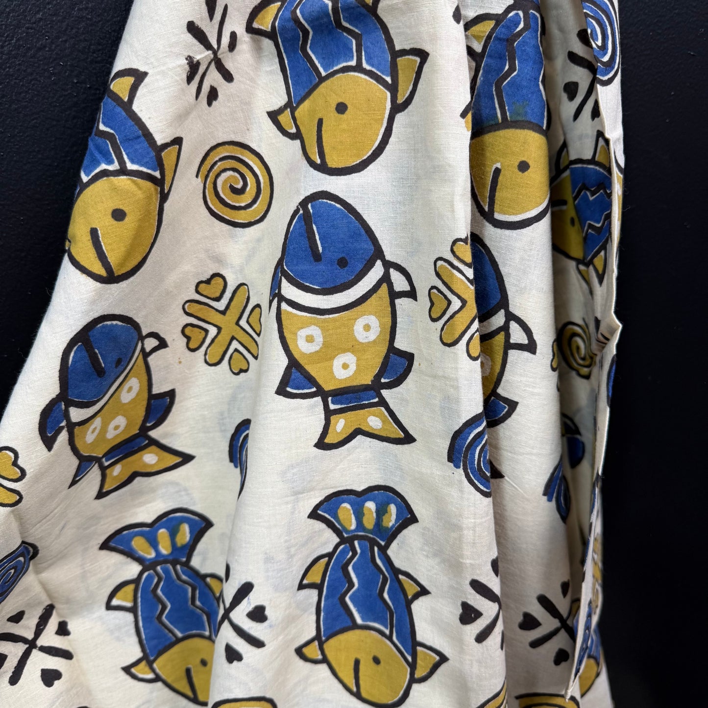 Indigo Fish Dance - Bagru Indian Cotton Block Print