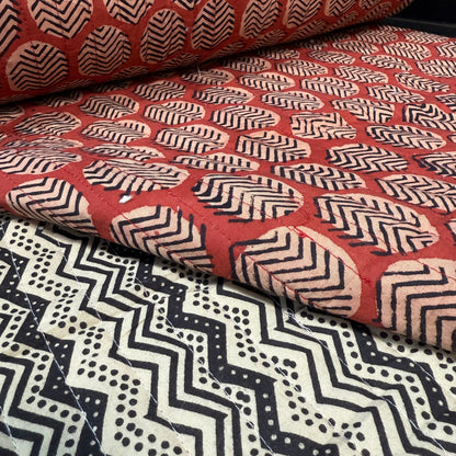 River Current + Tribal Circles - Quilted Bagru Indian Cotton Block Print (Reversible)