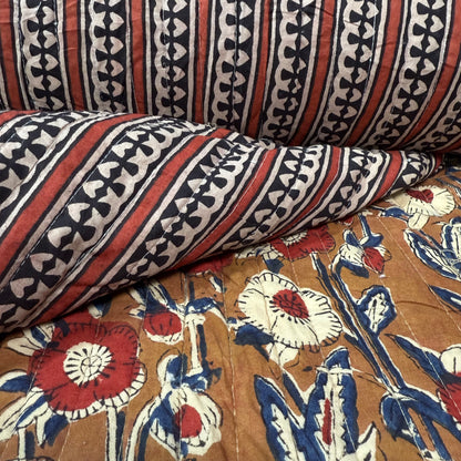Clayfield Vines + Kora Rhythm - Quilted Bagru Indian Cotton Block Print (Reversible)