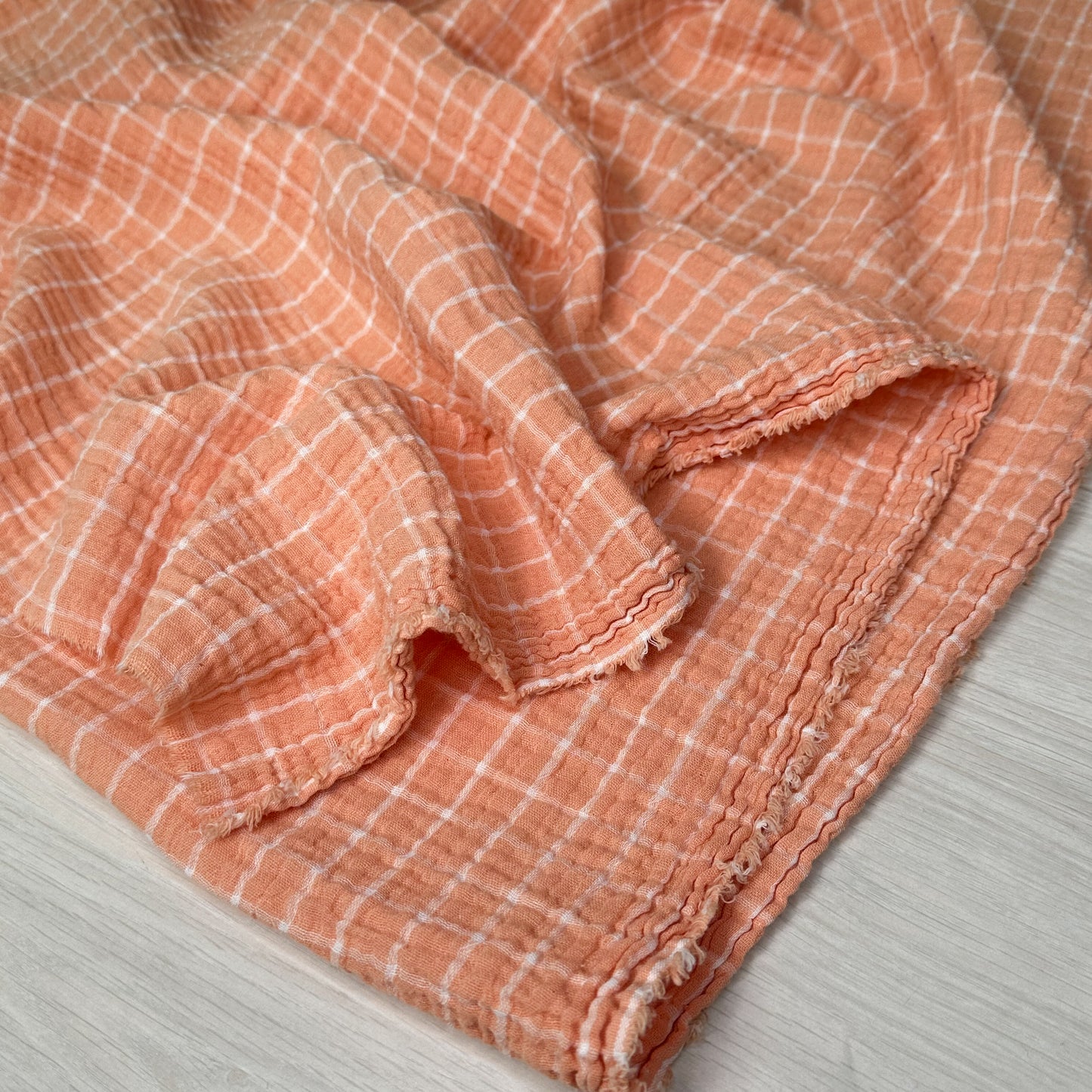 Organic Cotton Yarn Dyed Double Gauze - Check - Apricot/White