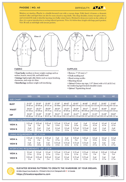 Phoebe Double-Breasted Coat Pattern - Closet Core Patterns