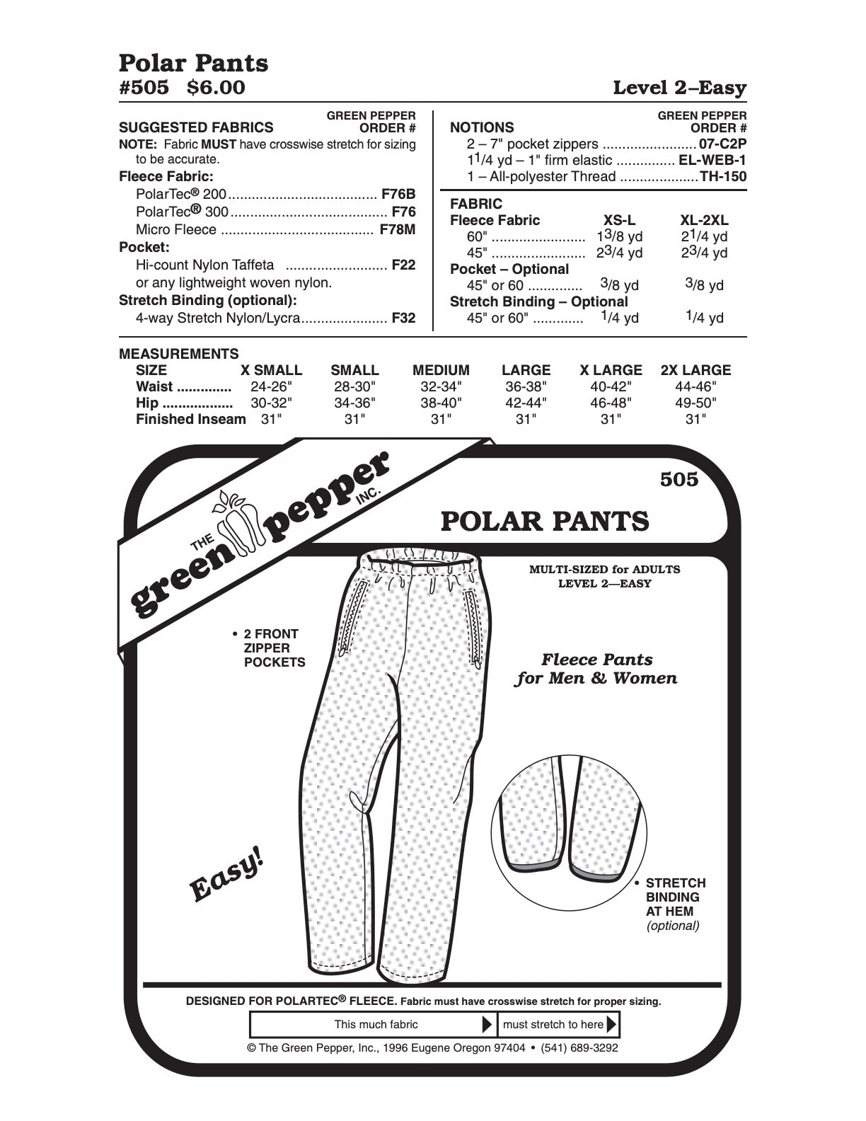 Adult’s Polar Pants Pattern - 505 - The Green Pepper Patterns - Simplifi Fabric