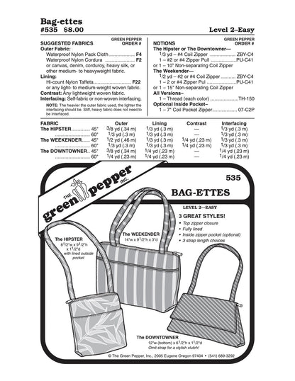 Bag - ettes Pattern - 535 - The Green Pepper Patterns - Simplifi Fabric