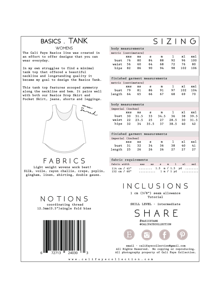 Basics Tank Sewing Pattern - Cali Faye Collection - Simplifi Fabric