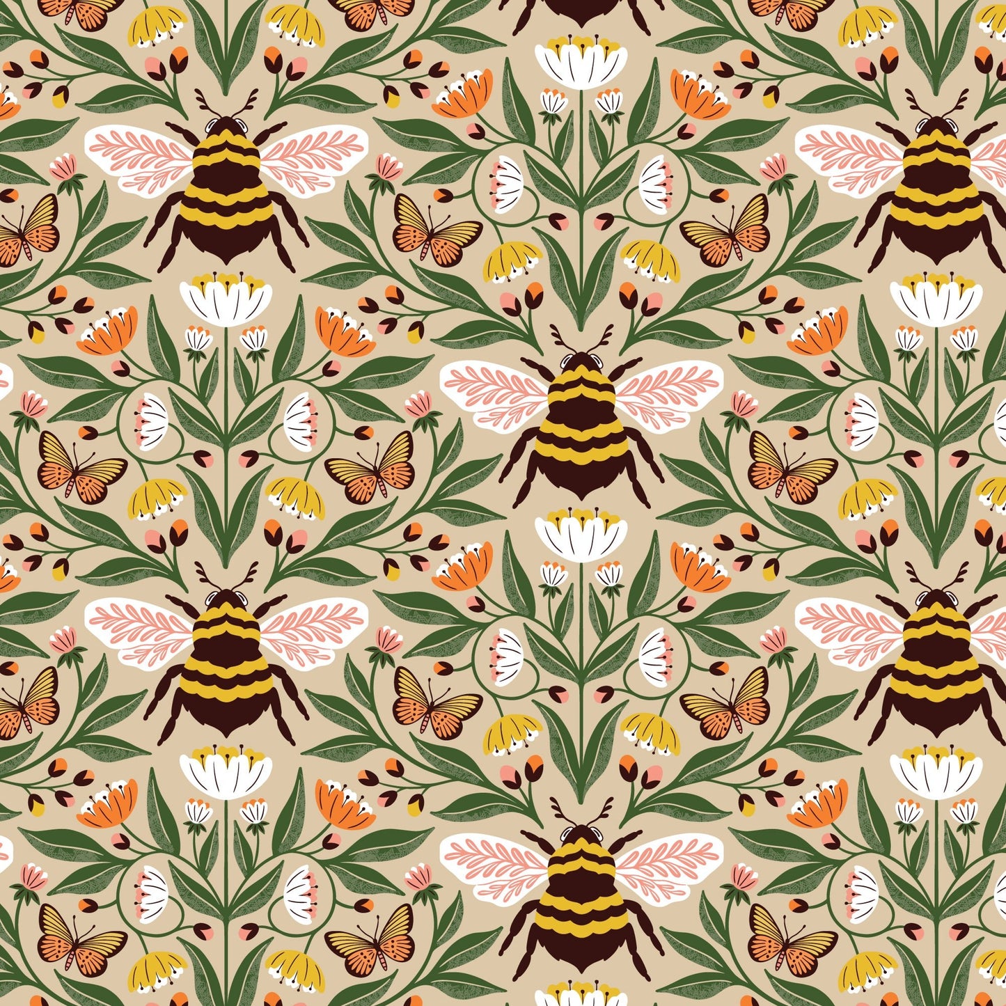 Bee - Utiful - Tan - Honey Garden - Juliana Tipton - Cloud 9 Fabrics - Poplin - Simplifi Fabric