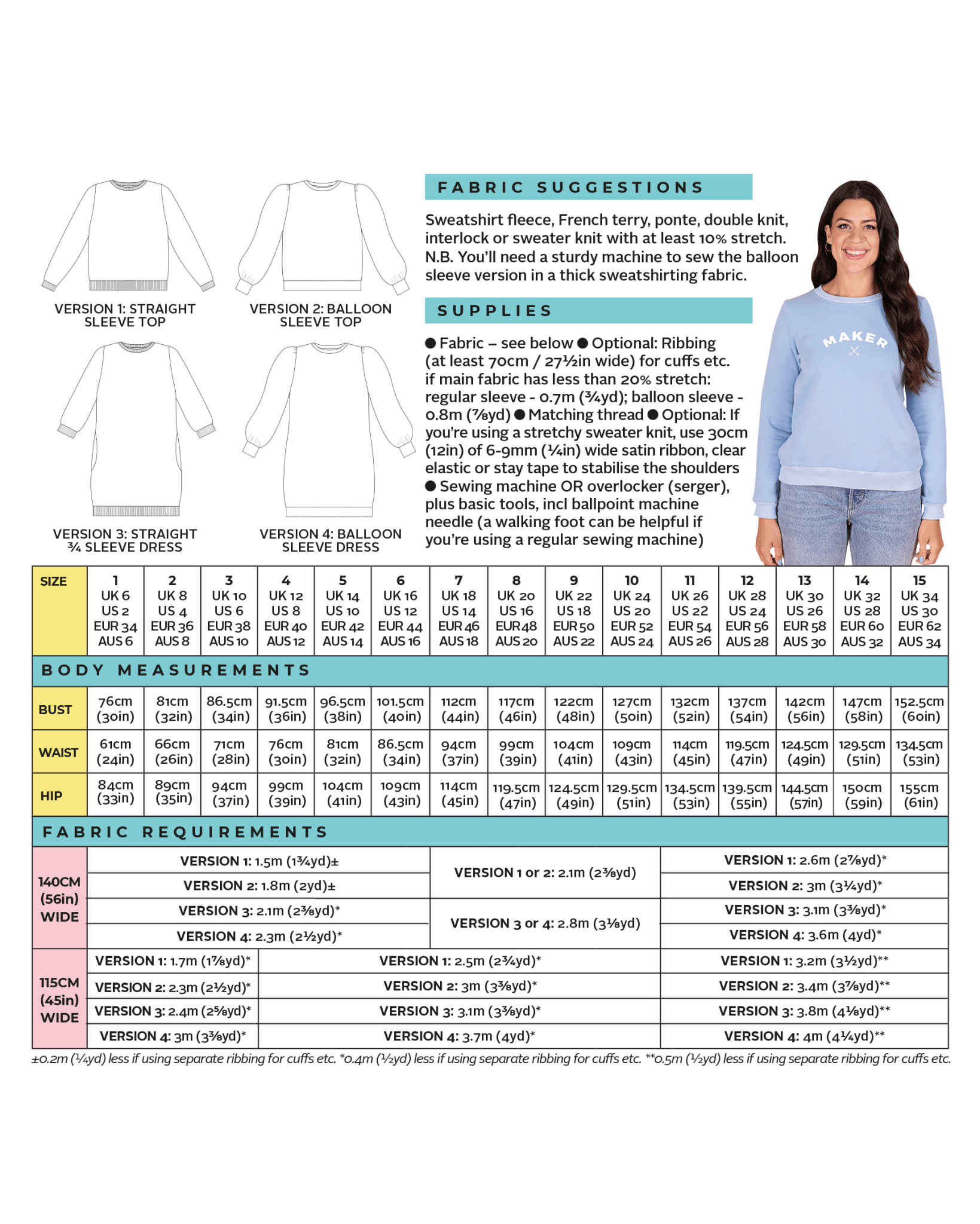 Billie Sweatshirt / Dress Pattern - Tilly And The Buttons - Simplifi Fabric