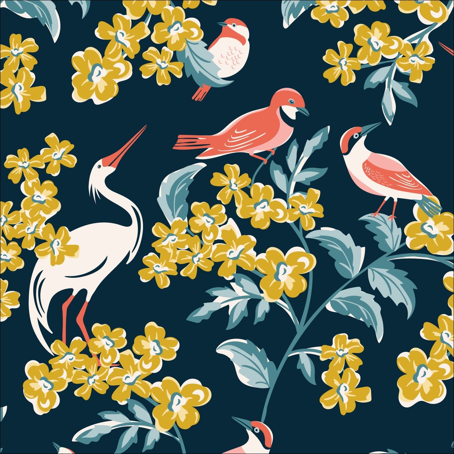 Bird Watching - Flower Garden - Hang Tight Studio - Cloud 9 Fabrics - Poplin - Simplifi Fabric