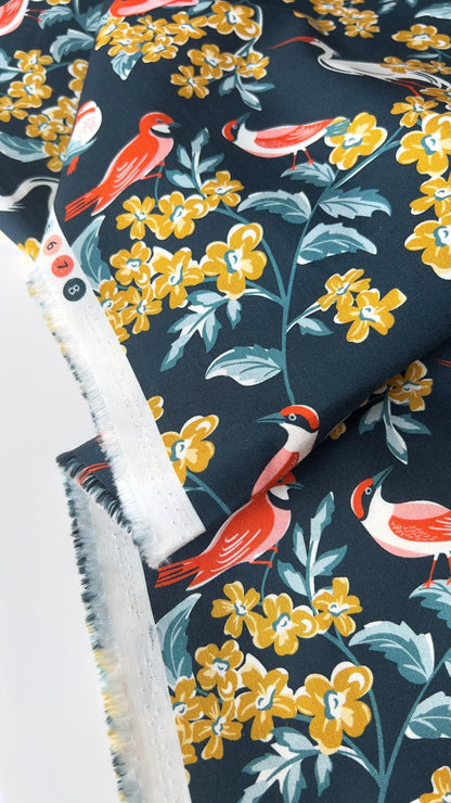 Bird Watching - Flower Garden - Hang Tight Studio - Cloud 9 Fabrics - Poplin - Simplifi Fabric