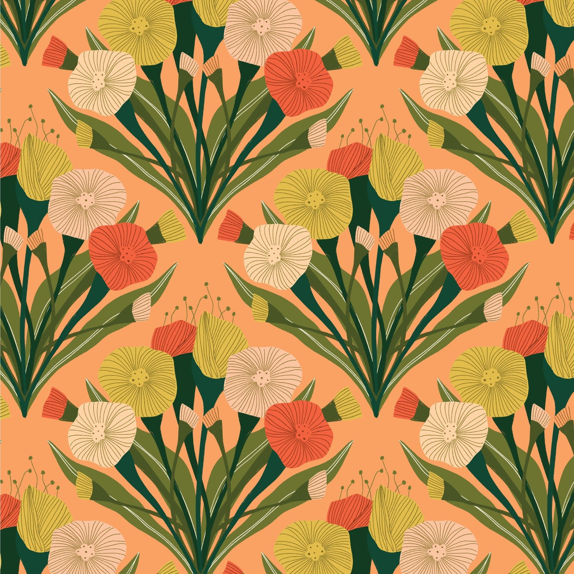 Bouquet - Coral - Poppy Fields - MK Surface - Cloud 9 Fabrics - Poplin - Simplifi Fabric