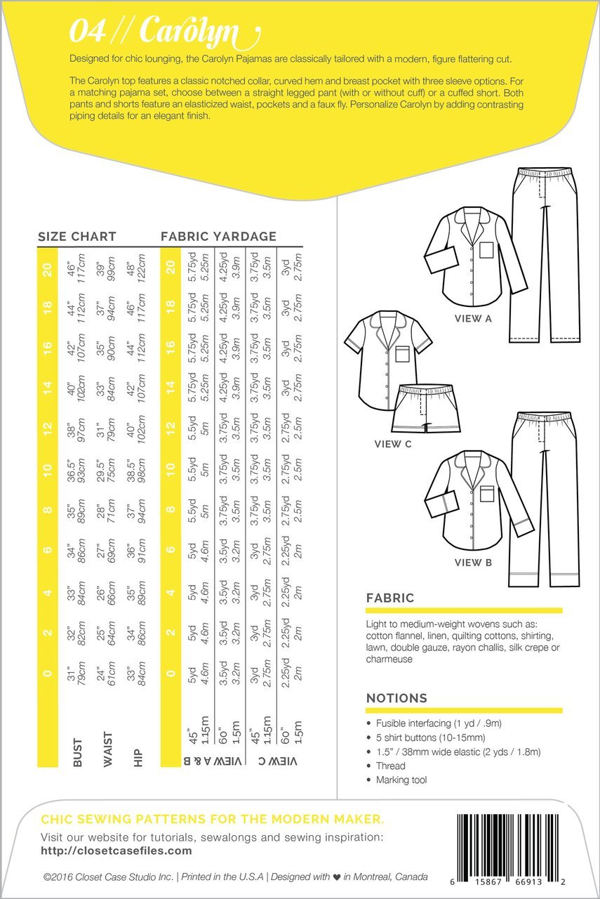 Carolyn Pajama Pattern - Closet Core Patterns - Simplifi Fabric