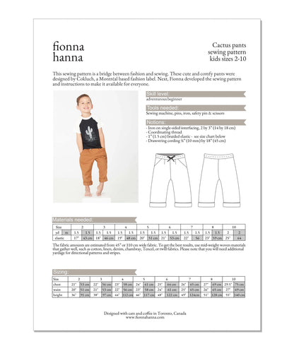 Cactus Pants Childrens Sewing Pattern - Fiona Hanna X Cokluch