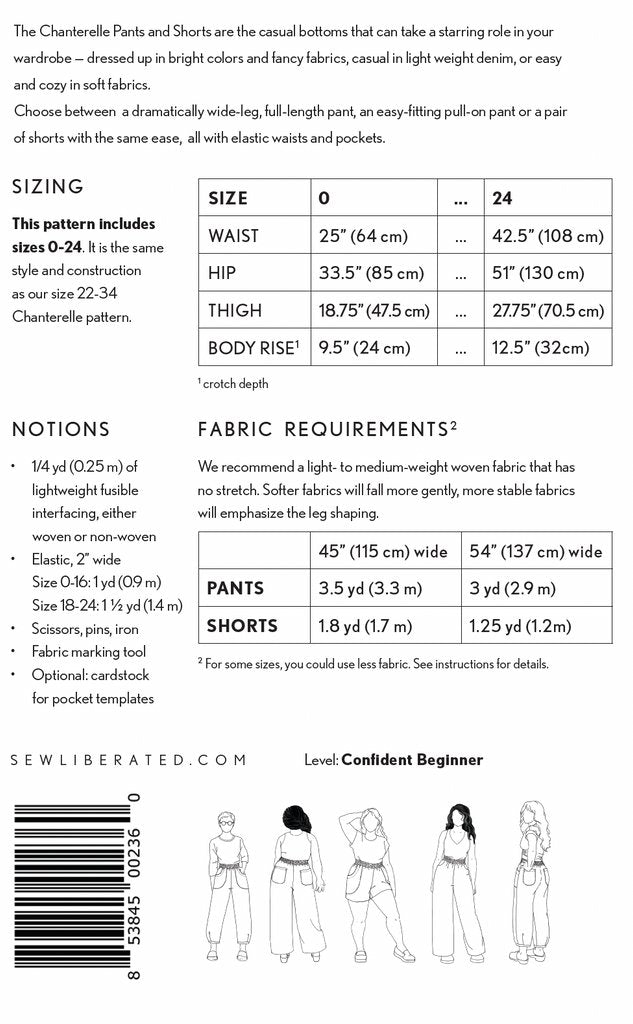 Chantrelle Pants & Shorts Paper Pattern - Sew Liberated (2 size options) - Simplifi Fabric