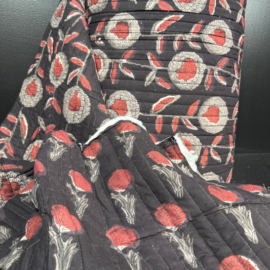 Charcoal Garden + Noir Marigold - Quilted Bagru Indian Cotton Block Print (Reversible) - Simplifi Fabric