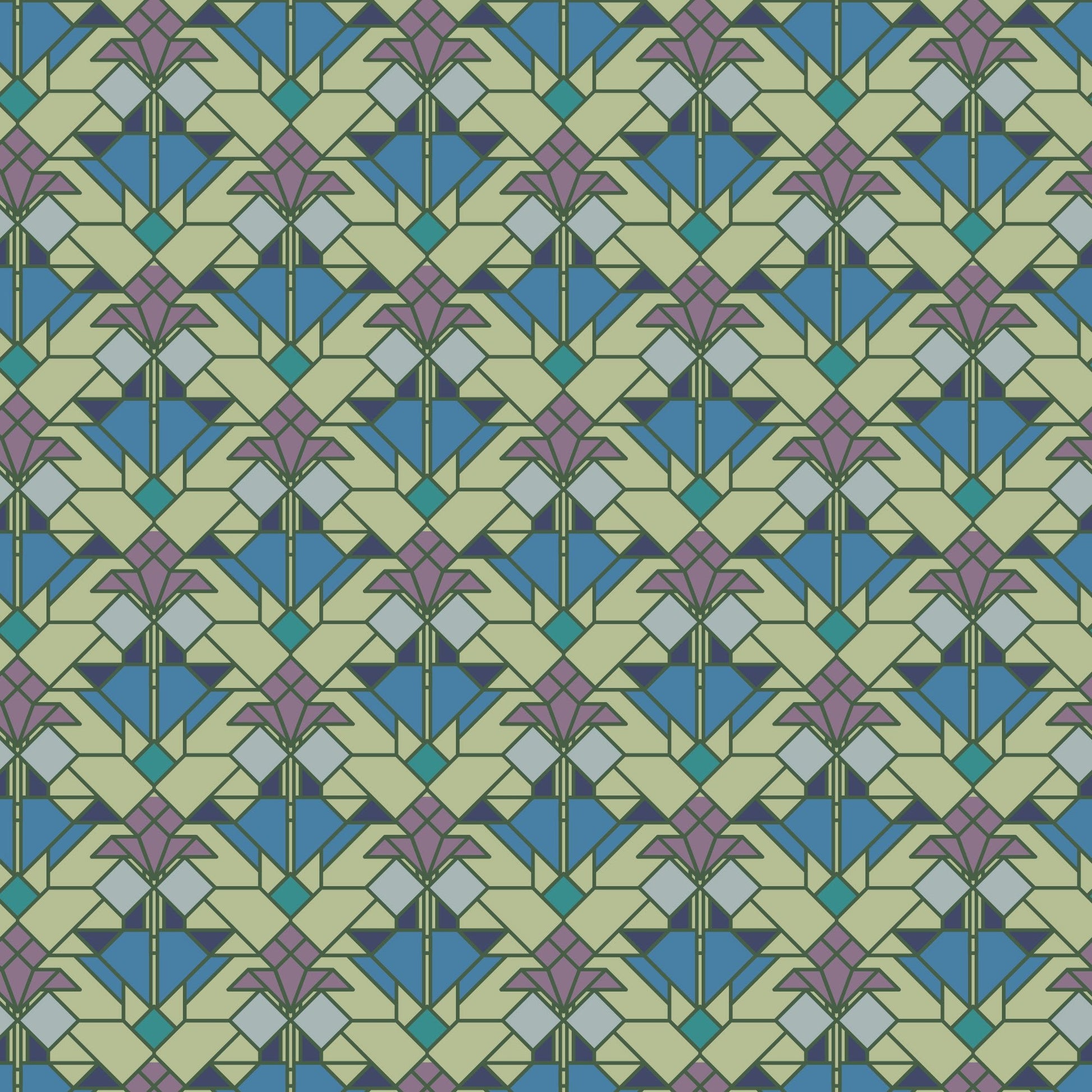 Coonley Tulip - Water - Frank Lloyd Wright - Cloud 9 Fabrics - Poplin - Simplifi Fabric