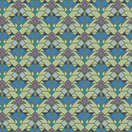 Coonley Tulip - Water - Frank Lloyd Wright - Cloud 9 Fabrics - Poplin - Simplifi Fabric