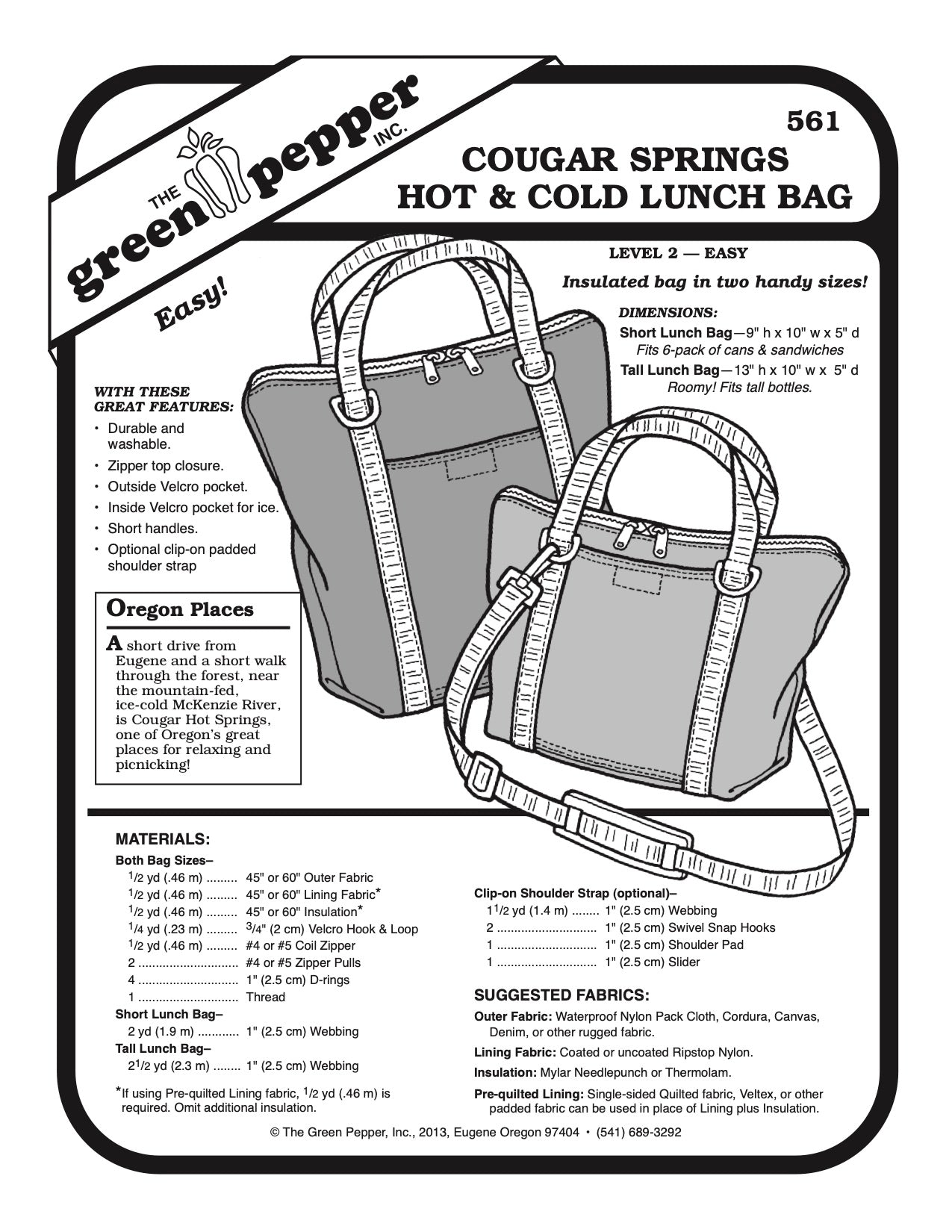 Cougar Springs Hot & Cold Lunch Bag Pattern - 561 - The Green Pepper Patterns - Simplifi Fabric