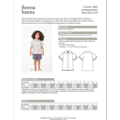 Cactus Shirt Childrens Sewing Pattern - Fiona Hanna X Cokluch