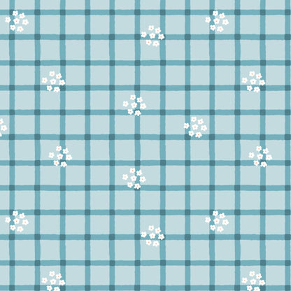 Daisy Plaid - Blue - Woodland Creatures - Dominika Godette - Cloud 9 Fabrics - Poplin - Simplifi Fabric