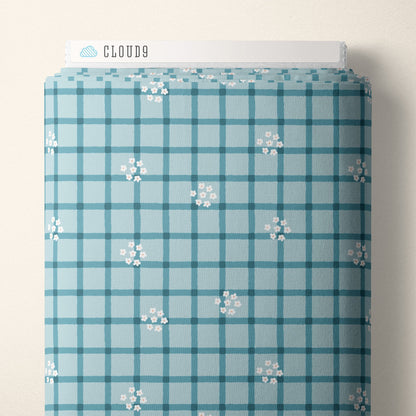 Daisy Plaid - Blue - Woodland Creatures - Dominika Godette - Cloud 9 Fabrics - Poplin - Simplifi Fabric