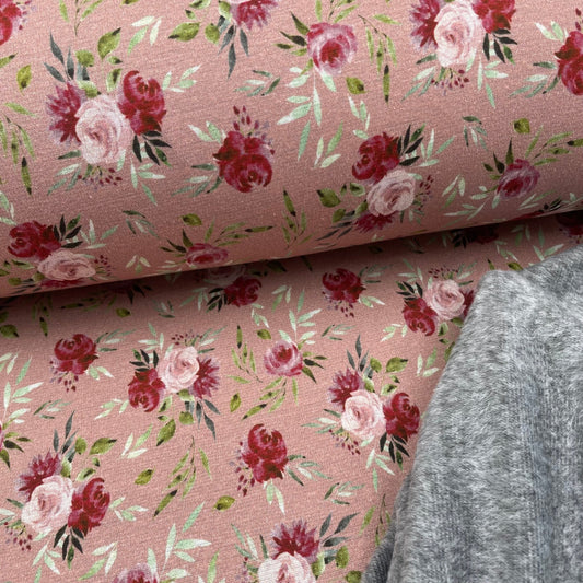 European Cotton Stretch Alpensweat - Romantic Roses - Oeko - Tex® - Old Rose - Simplifi Fabric