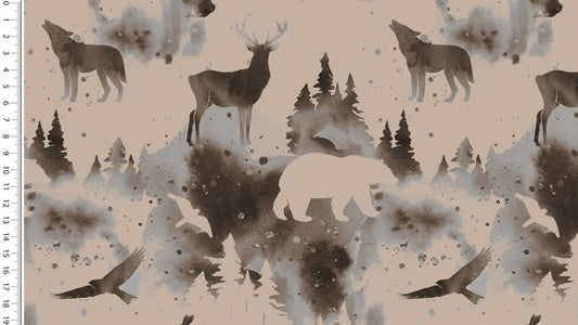 European Cotton Stretch Digital French Terry - Into The Forest - Oeko - Tex® - Soft Taupe - Simplifi Fabric