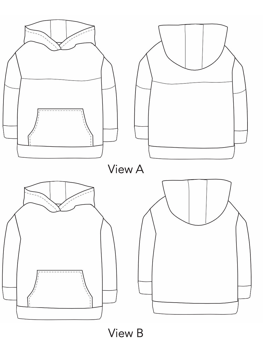 Finley Colour Blocked Hoodie - Kids Paper Sewing Pattern - Two Stitches Patterns - Simplifi Fabric