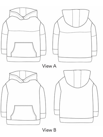 Finley Colour Blocked Hoodie - Kids Paper Sewing Pattern - Two Stitches Patterns - Simplifi Fabric