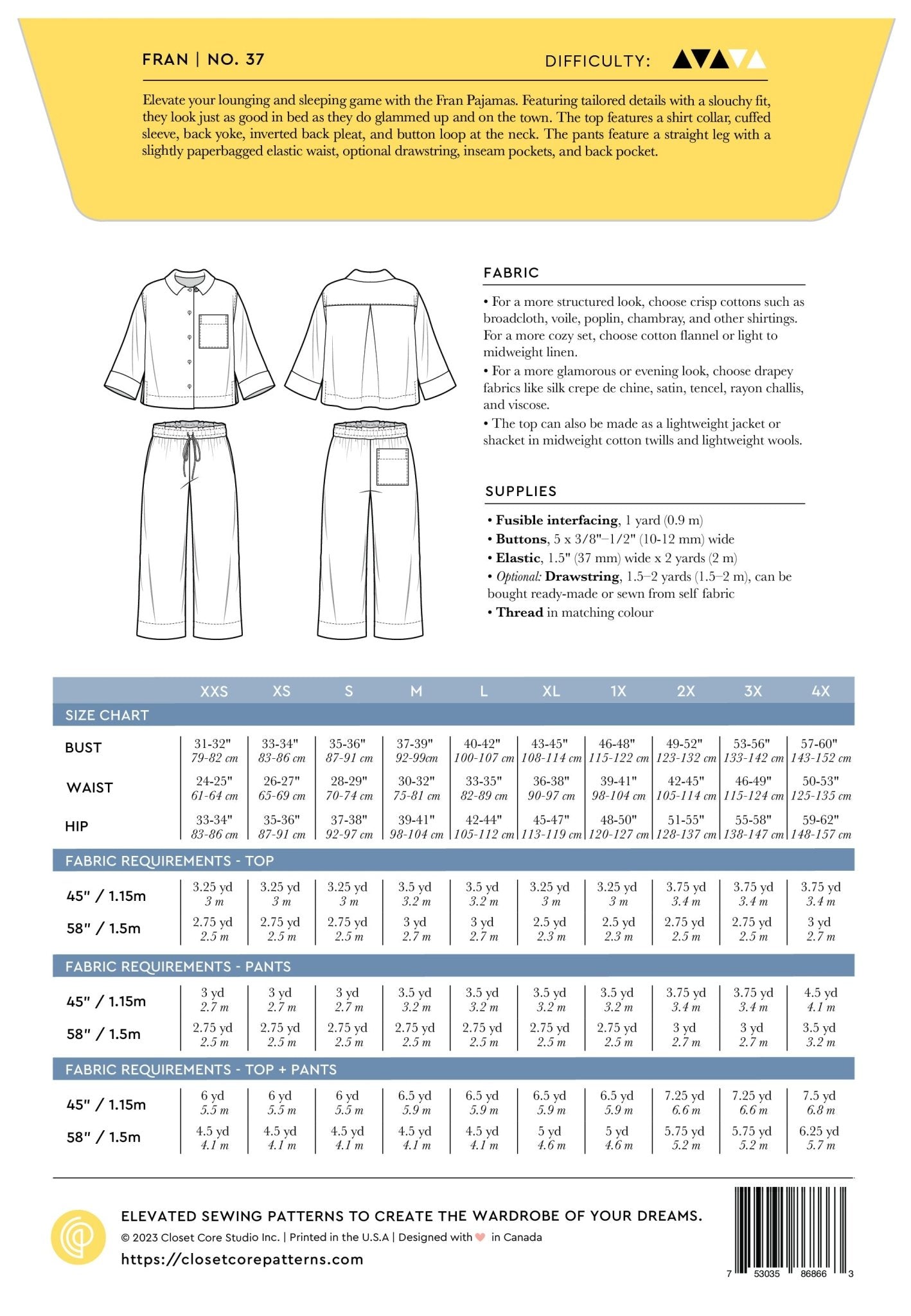 Fran Pajamas Pattern - Closet Core Patterns - Simplifi Fabric