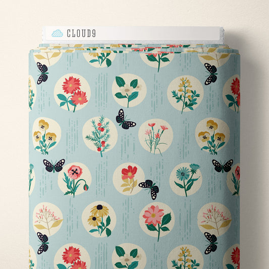 Garden Bloom - Blue - Garden Walks - Ann Gardner - Cloud 9 Fabrics - Poplin - Simplifi Fabric