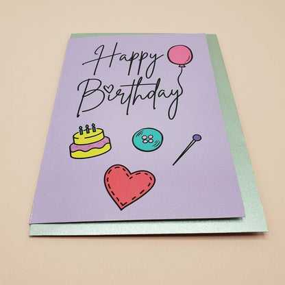 "HAPPY BIRTHDAY" Sewing Themed Greeting Card - Sew Anonymous - Simplifi Fabric