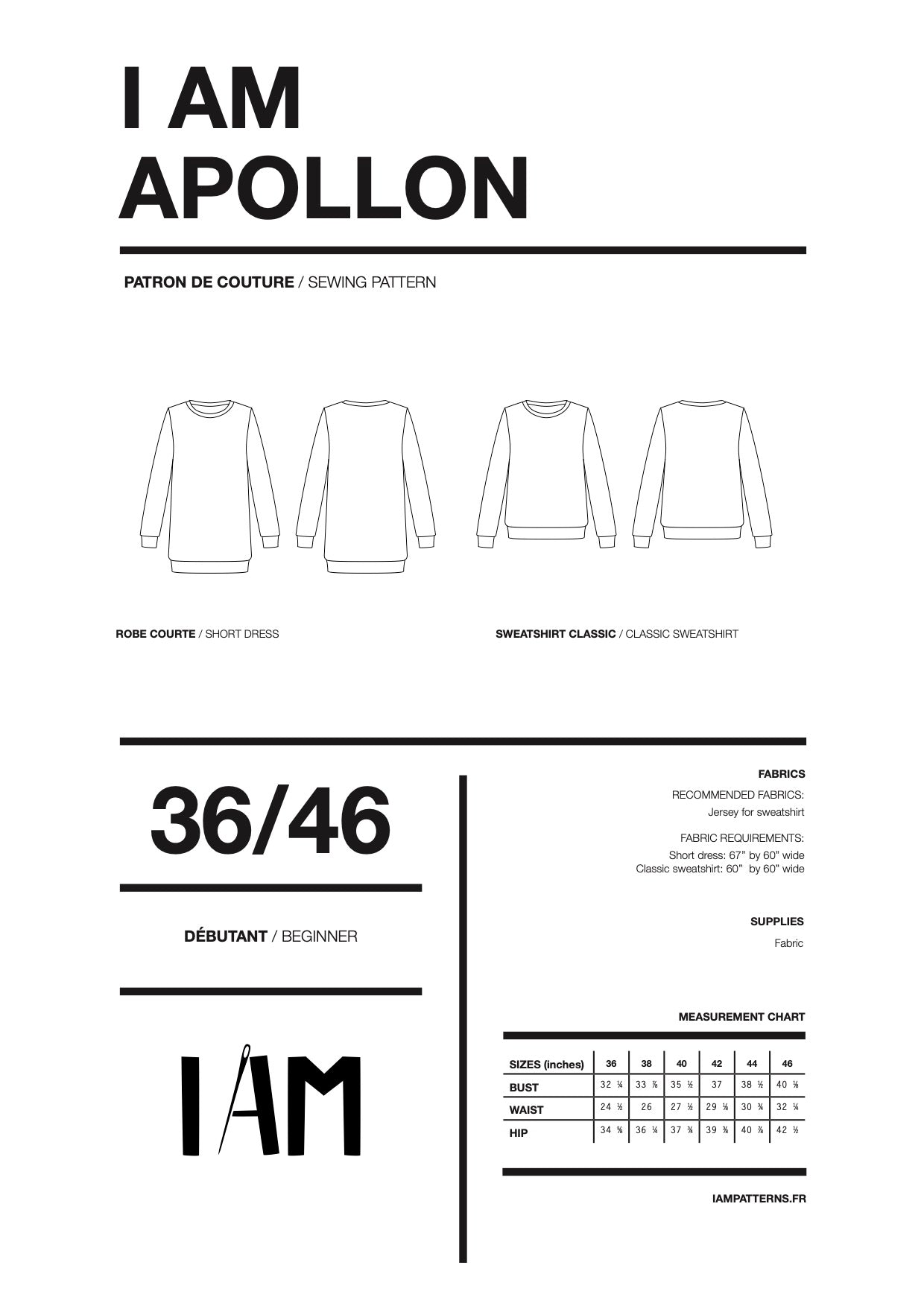 I am APOLLON (Ladies) - Classic Sweatshirt + Dress Pattern - I AM PATTERNS - Simplifi Fabric