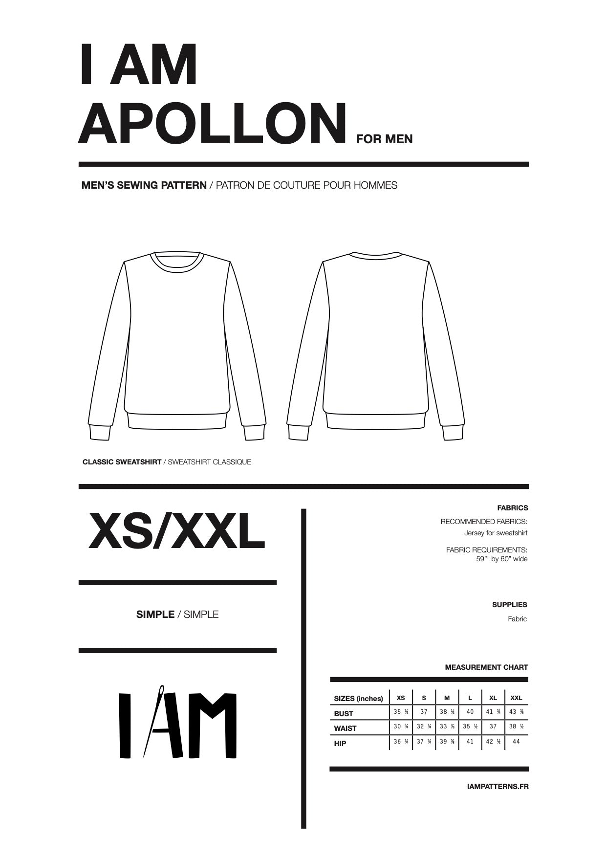 I am APOLLON (Mens) - Classic Sweatshirt Pattern - I AM PATTERNS - Simplifi Fabric