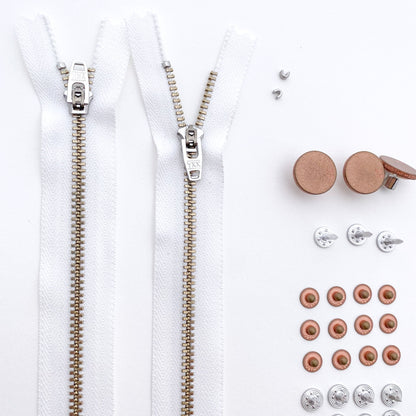 Jeans Hardware Kit - White Zipper / Copper Hardware - Kylie And The Machine - Simplifi Fabric