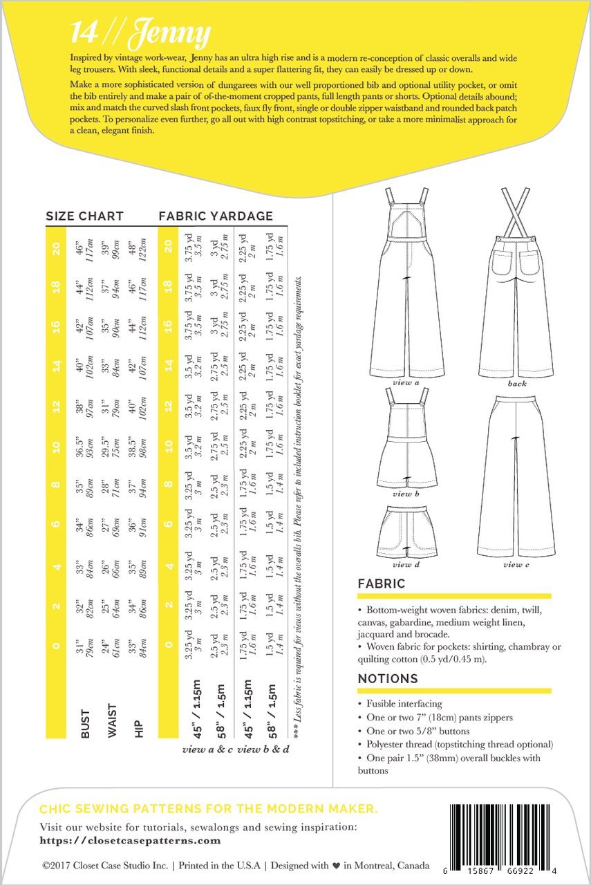 Jenny Overalls & Trousers Pattern - Closet Core Patterns - Simplifi Fabric