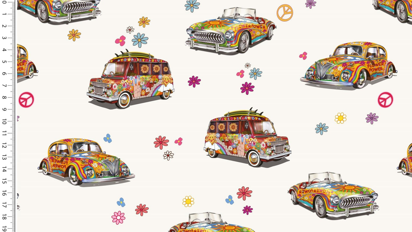 Jersey Digital Hippy Cars - European Import - Oeko - Tex® - Ecru - Simplifi Fabric