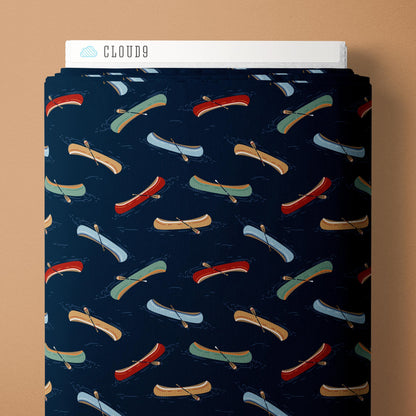 Just Paddling - Navy - Backwoods and Boots - Softly Studio - Cloud 9 Fabrics - Poplin - Simplifi Fabric
