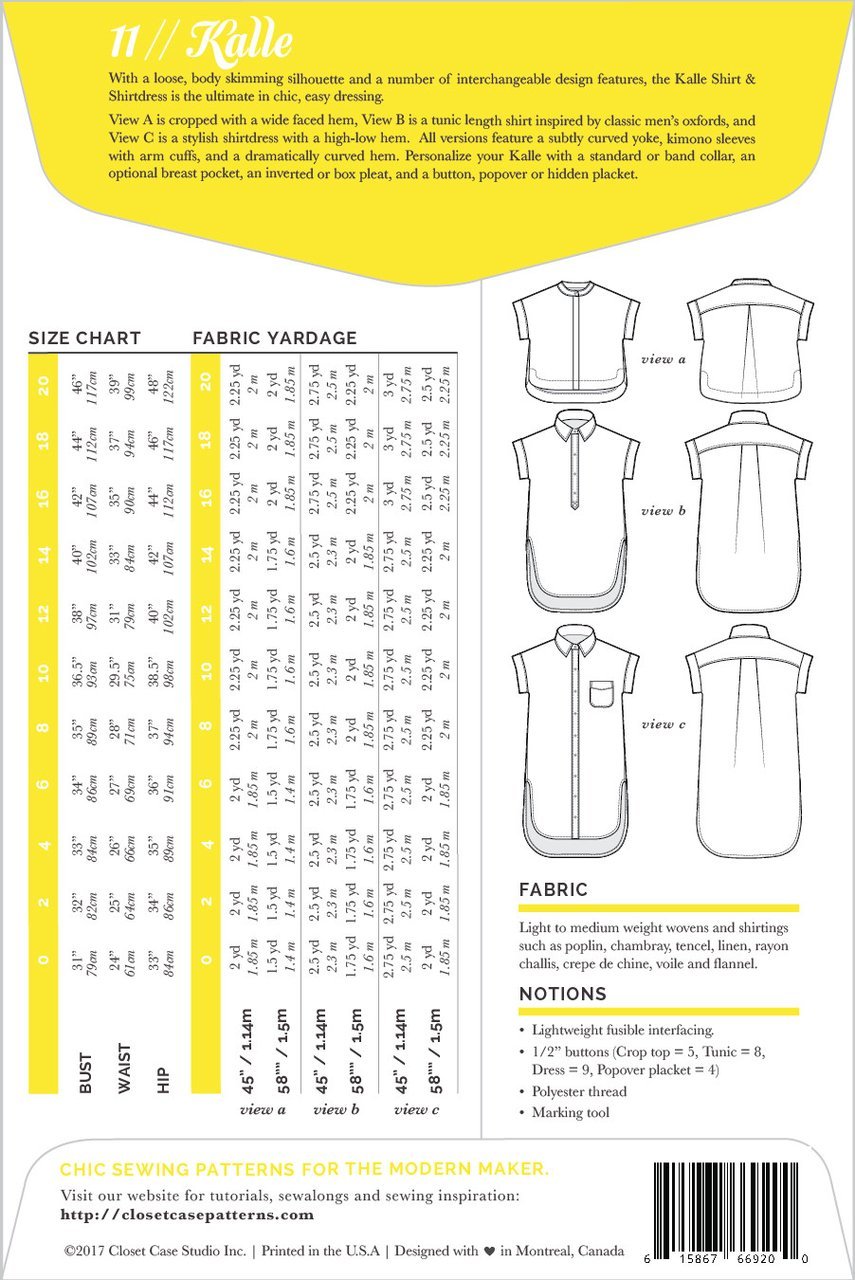 Kalle Shirt & Shirtdress Pattern - Closet Core Patterns - Simplifi Fabric