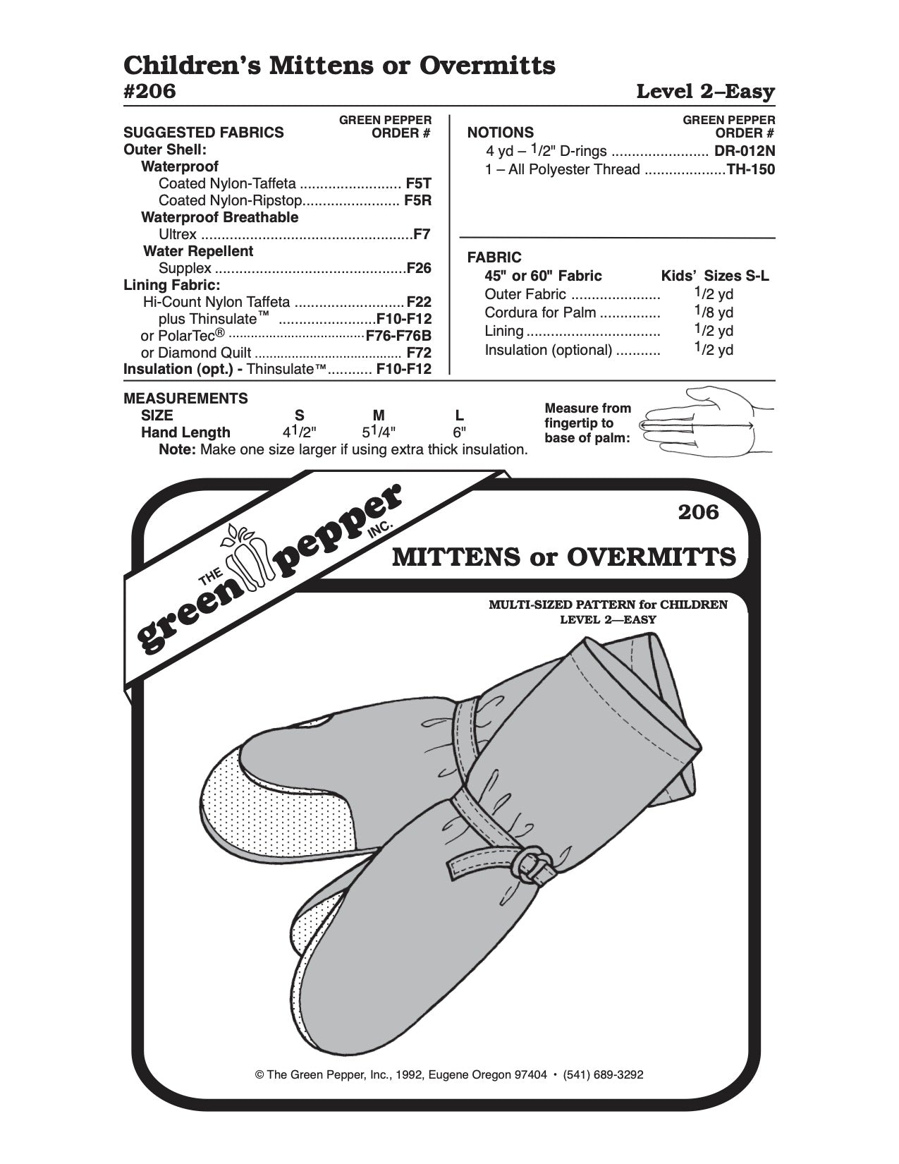 Kid’s Overmitts or Insulated Mittens Pattern - 206 - The Green Pepper Patterns - Simplifi Fabric