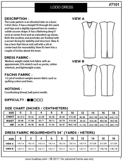 Lodo Dress Sewing Pattern - True Bias - Simplifi Fabric