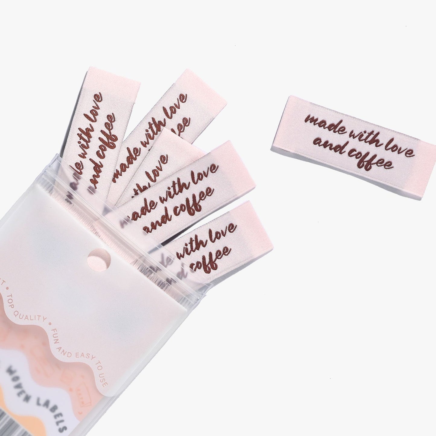 "MADE WITH LOVE AND COFFEE" Woven Label Pack - Kylie And The Machine - Simplifi Fabric